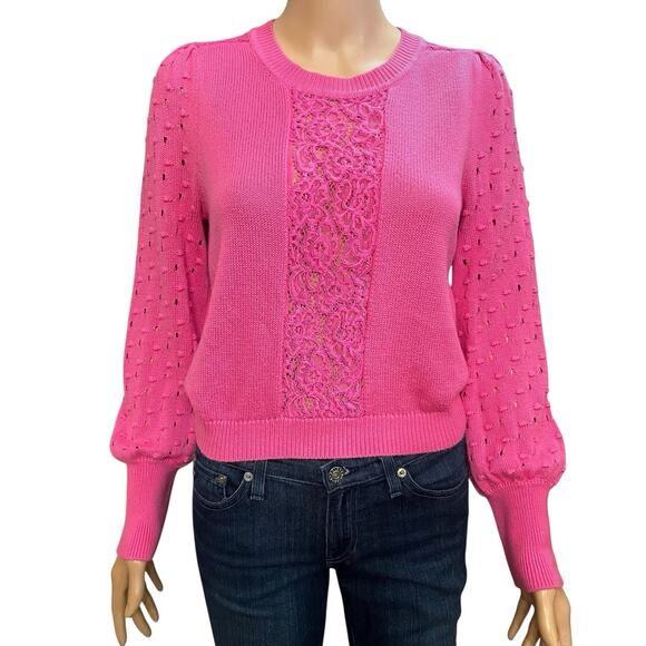 Cami NYC Merino Cotton Cropped Sweater Small Lace Bobble Knit Balloon Sleeve - Picture 1 of 11